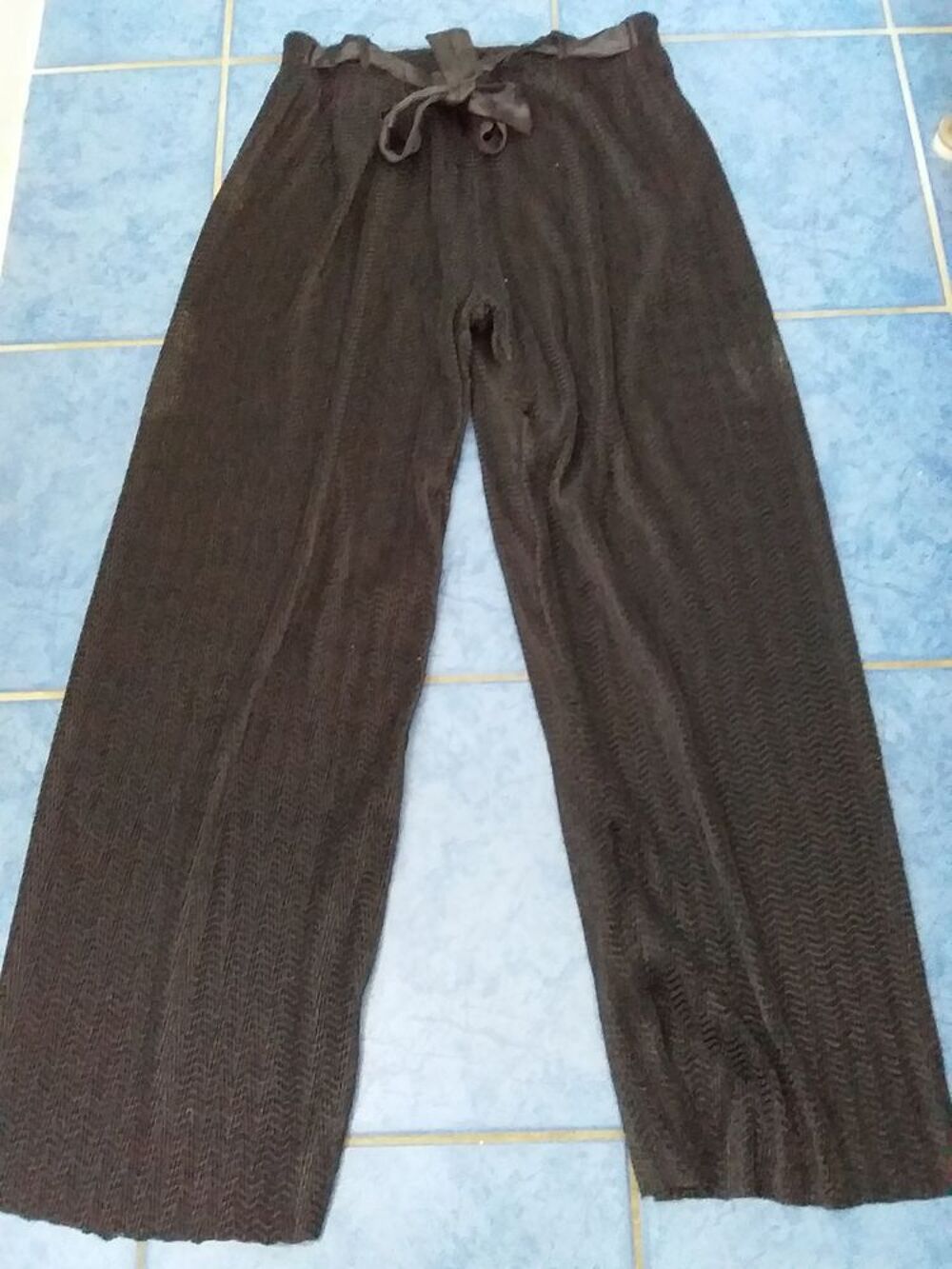 pantalons soir&eacute;es ou ETE noir avec ruban &eacute;lastic &agrave; la taille 42 dame Vêtements