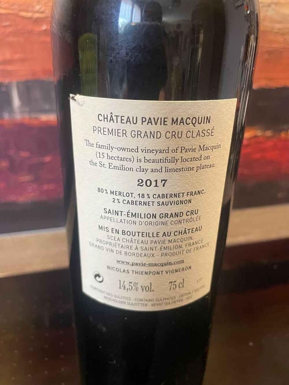 1 Bt St EMILION Ch&acirc;teau PAVIE-MACQUIN 2017 97pk Cuisine
