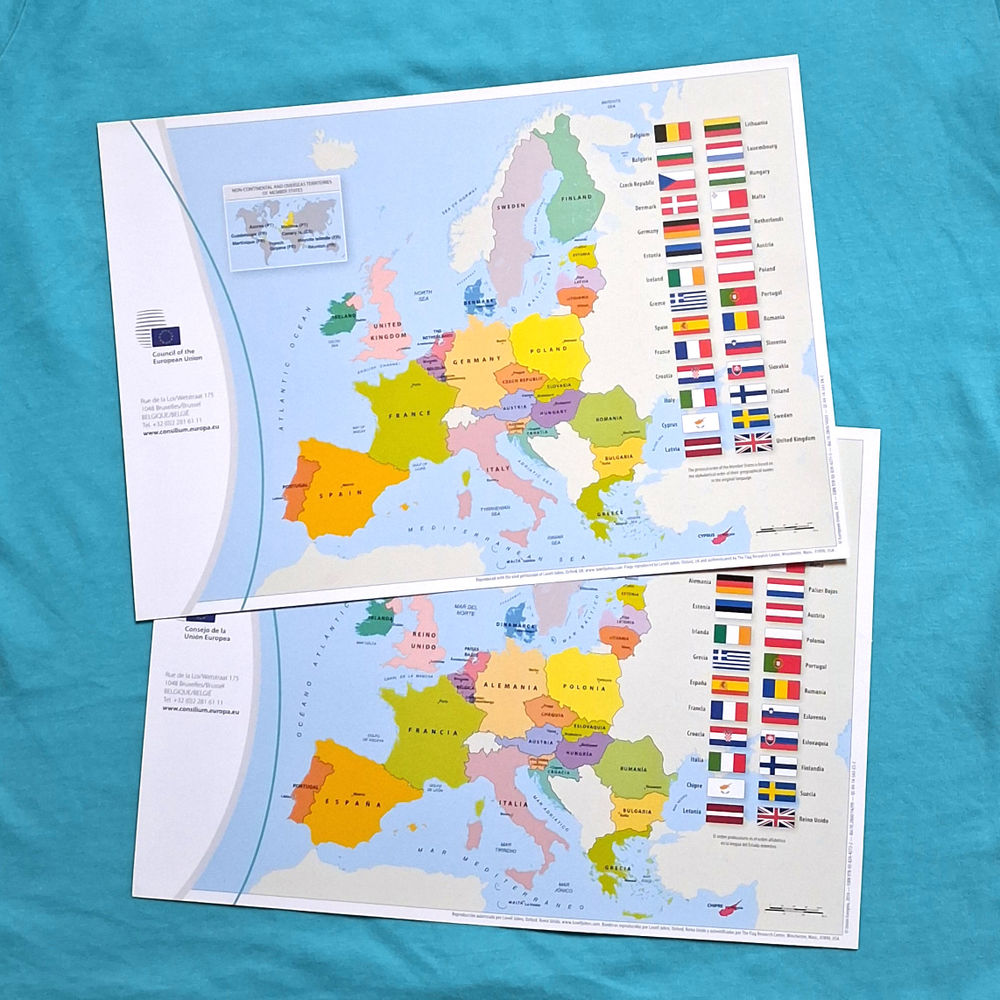 2 cartes d'Europe multilingue, NEUF Décoration