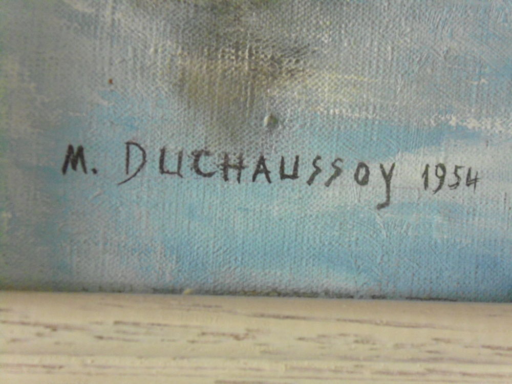 Tableau ancien de M Duchaussoy 1954 - rivi&egrave;re de montagne Décoration