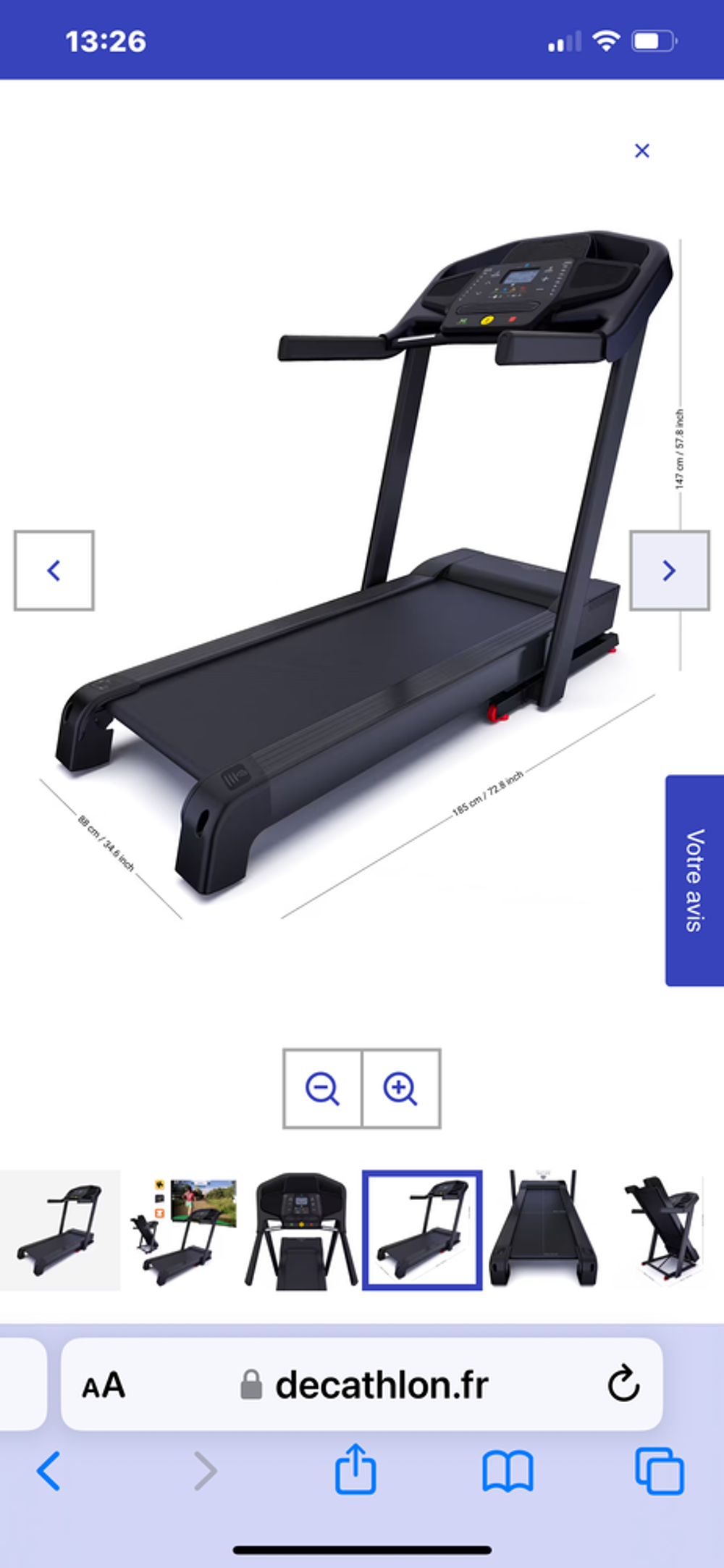 Tapis de course T900D Connect&eacute; et Performant, 18 km/h, 50x14 Sports