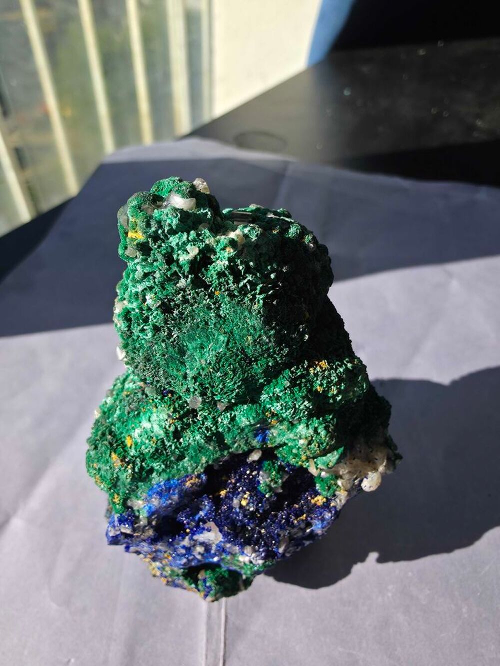 Min&eacute;ral Azurite, Malachite Fibreuse &amp; Quartz-Katanga 229g 