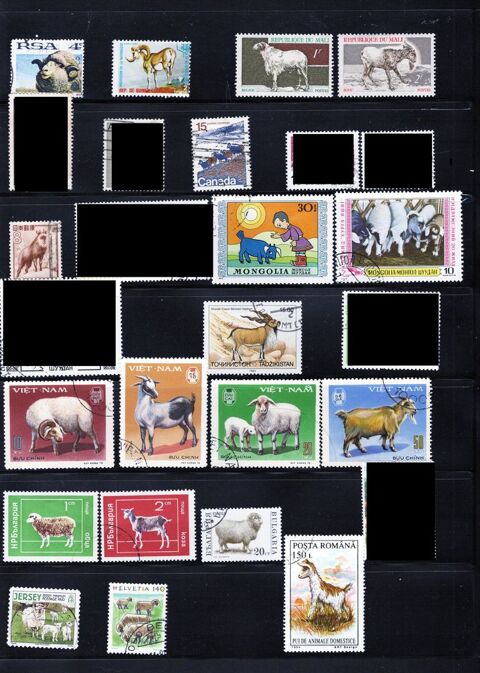lot de 19 timbres du MONDE avec des CAPRINS et des OVINS 1 Les �glisottes-et-Chalaures (33)