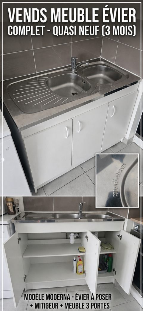 Titre : Ensemble évier inox 2 bacs + meuble 3 portes. 0 Saint-Laurent-de-la-Prée (17)