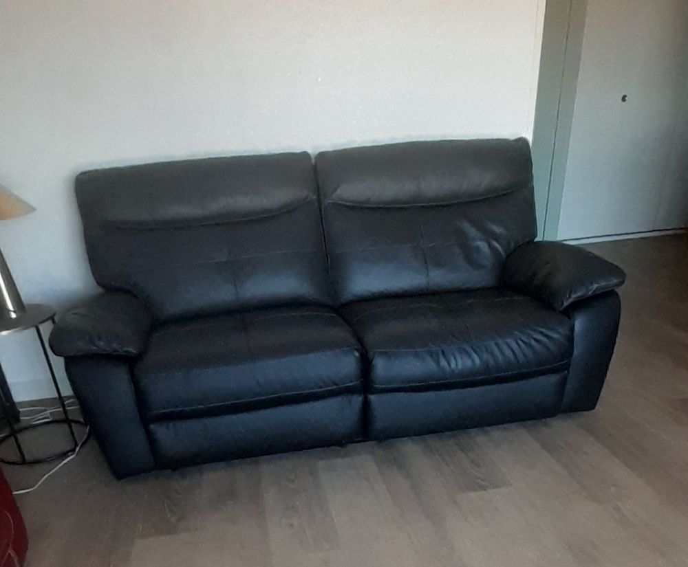 Canap&eacute; noir mi cuir mi PU Meubles
