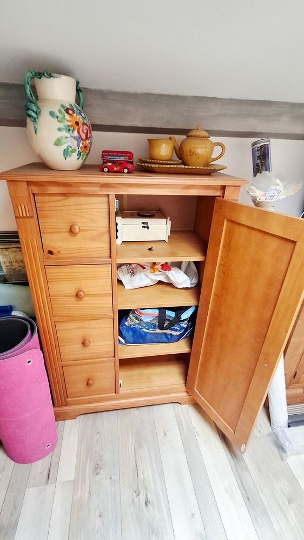 Chiffonnier 4 titoirs 1 porte pin massif 80x122x40 Meubles