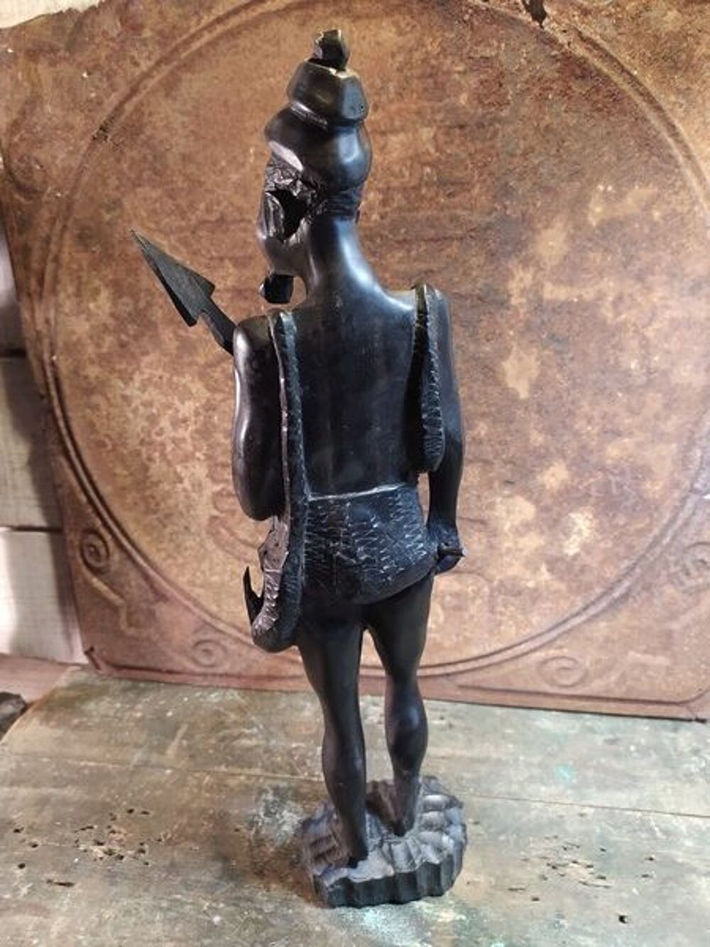 Ancienne Sculpture Guerrier Africain ou Malgache Décoration