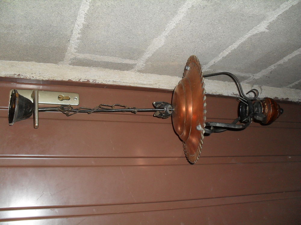 Lampe lanterne suspension luminaire cuivre fer bois verre Décoration