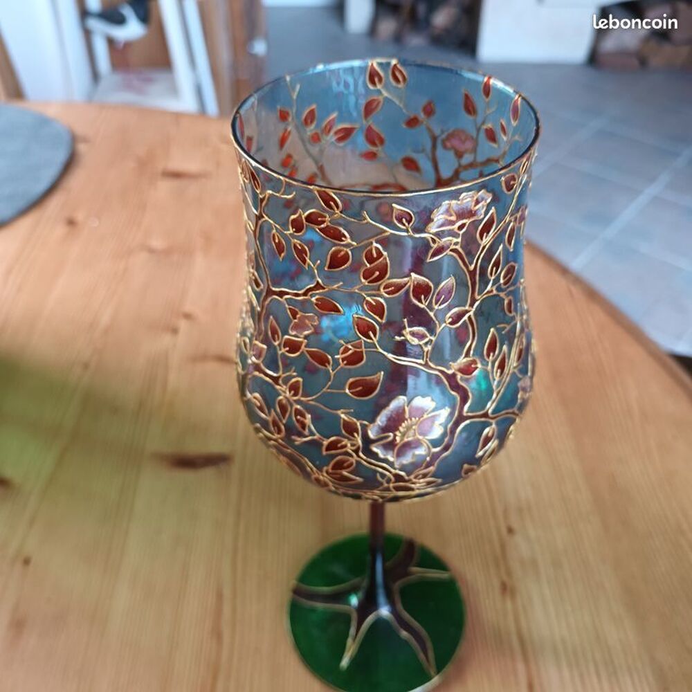 verre ancien bleue dor&eacute; or floral crystal art d&eacute;co cuisine Décoration