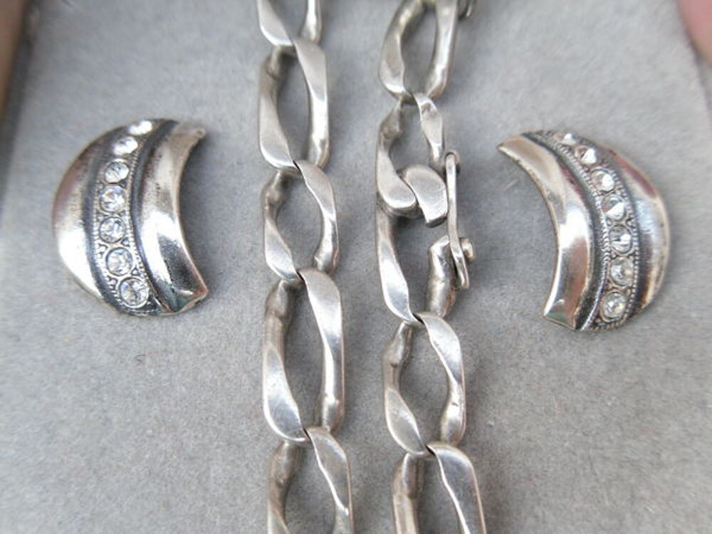 Boucles d'oreilles Argent 14 Brillants &amp; Bracelet, Neuf, Lot Bijoux et montres