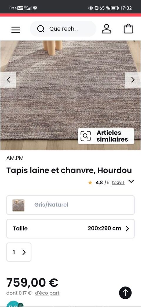 Tapis Salon laine et chanvre 650 Villejuif (94)
