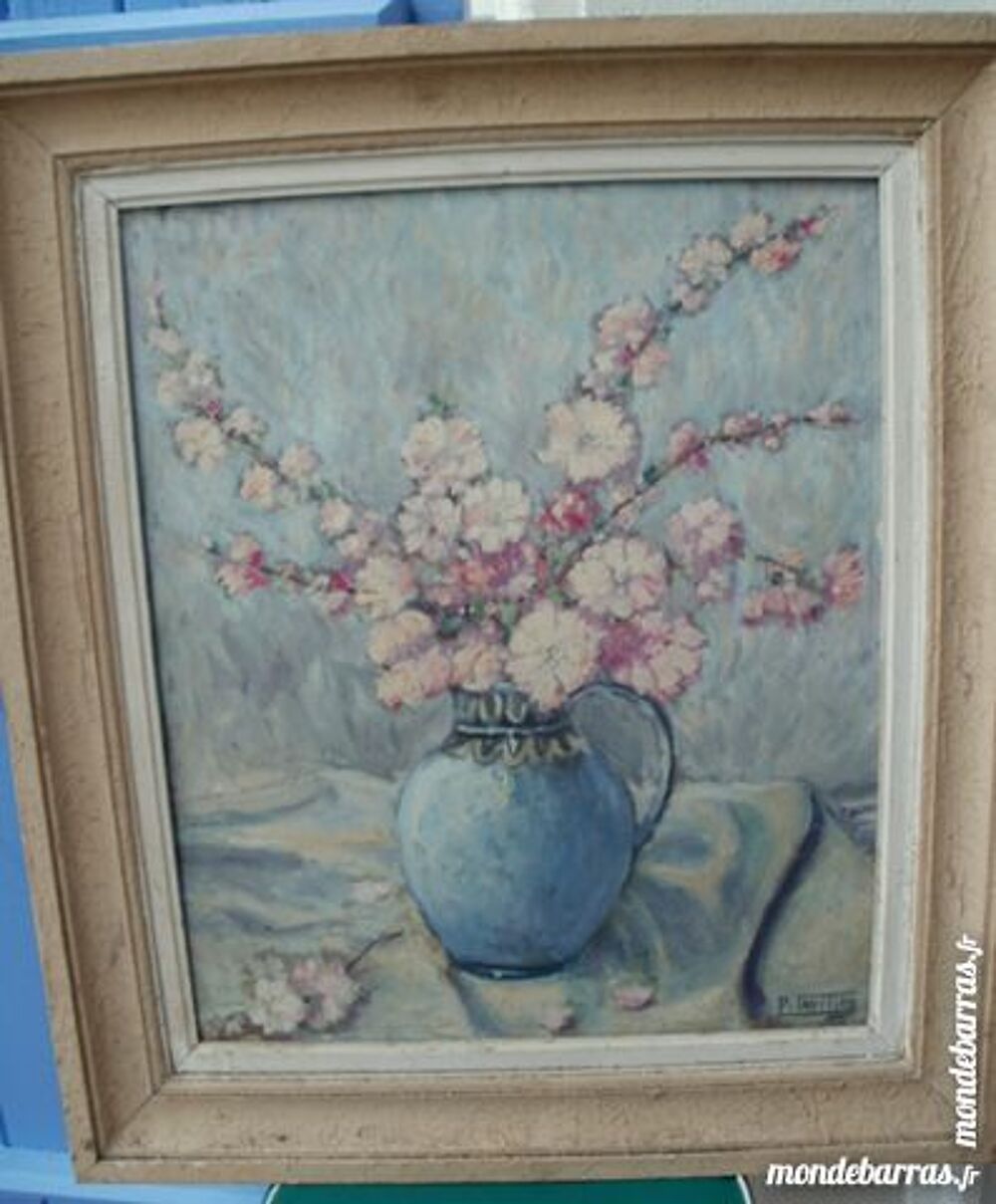 Tableau sign&eacute; peinture sur toile 42.5 x 51.5 fleur Dcoration
