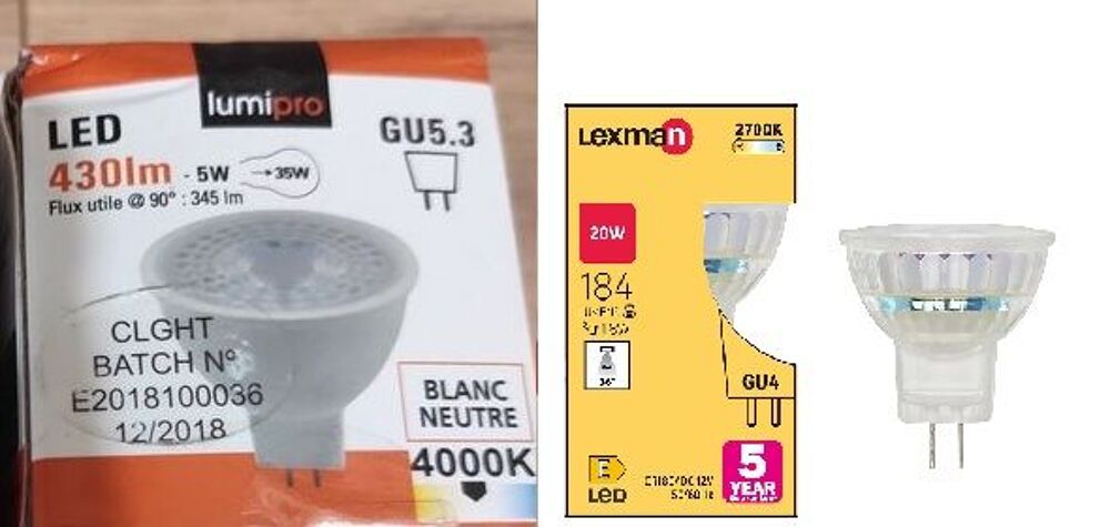 Ampoule led GU5.3 et GU4 Bricolage
