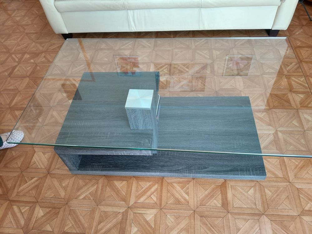 Table basse de salon avec verre tremp&eacute; Meubles