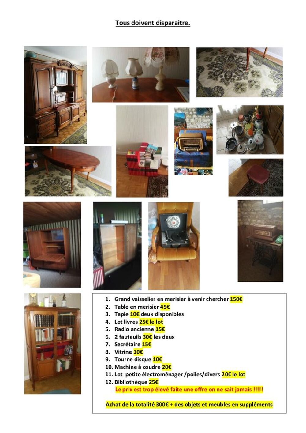 Vente meubles et divers Meubles