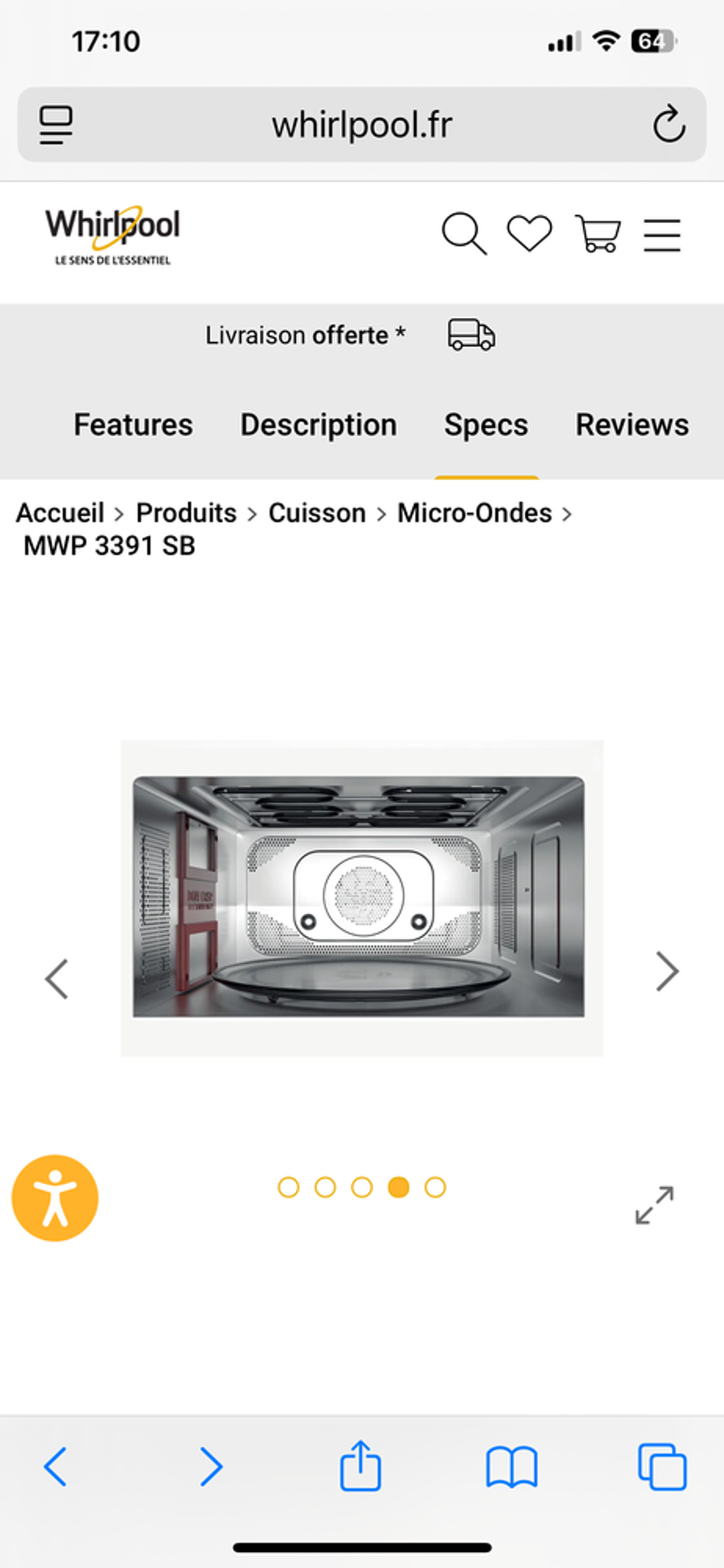 Four Micro-ondes Multifonction Whirlpool pose libre
Electroménager