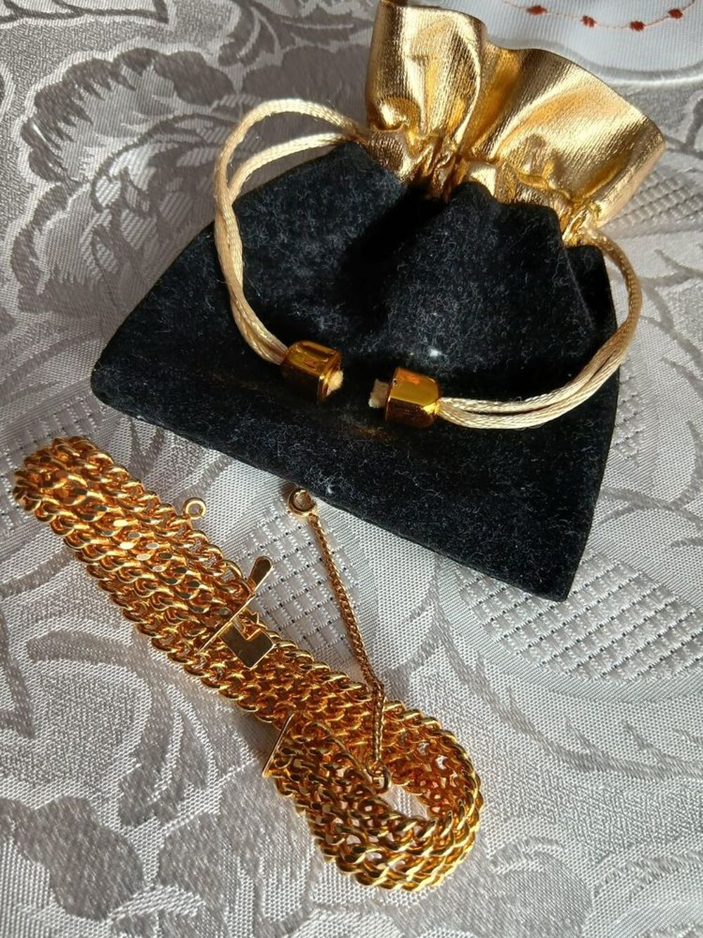  Bracelet mailles gourmette tress&eacute; dor&eacute; or fin brillant Bijoux et montres