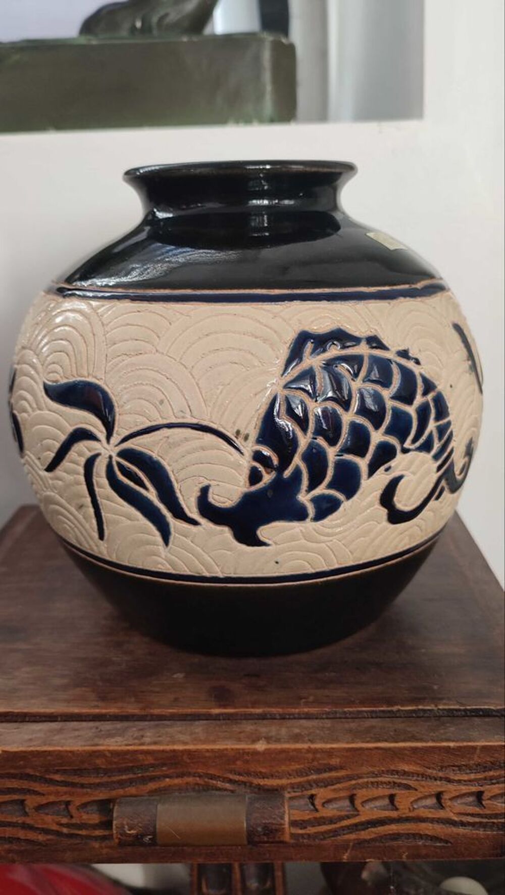 Pied de lampe vintage "Dong+Tam" C&eacute;ramique du Vietnam 