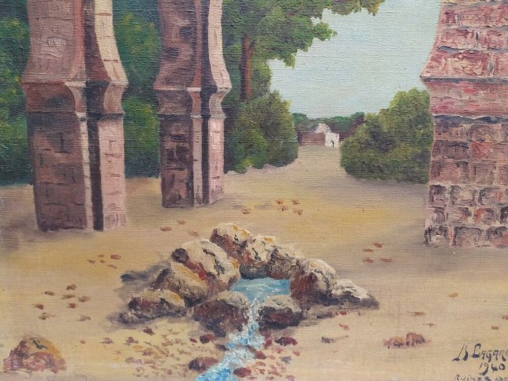 Ancien Tableau Orientaliste Ruines de Tlemcen Alg&eacute;rie Sign&eacute; 