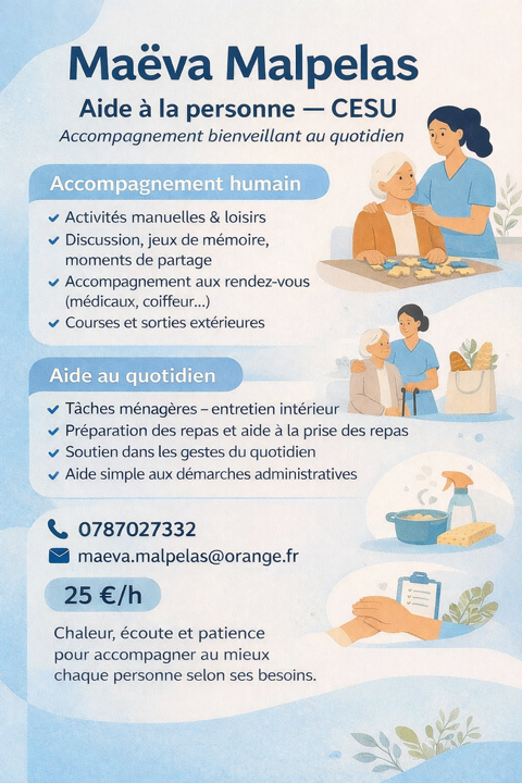 Aide-soignante &agrave; domicile  0 33450 Izon