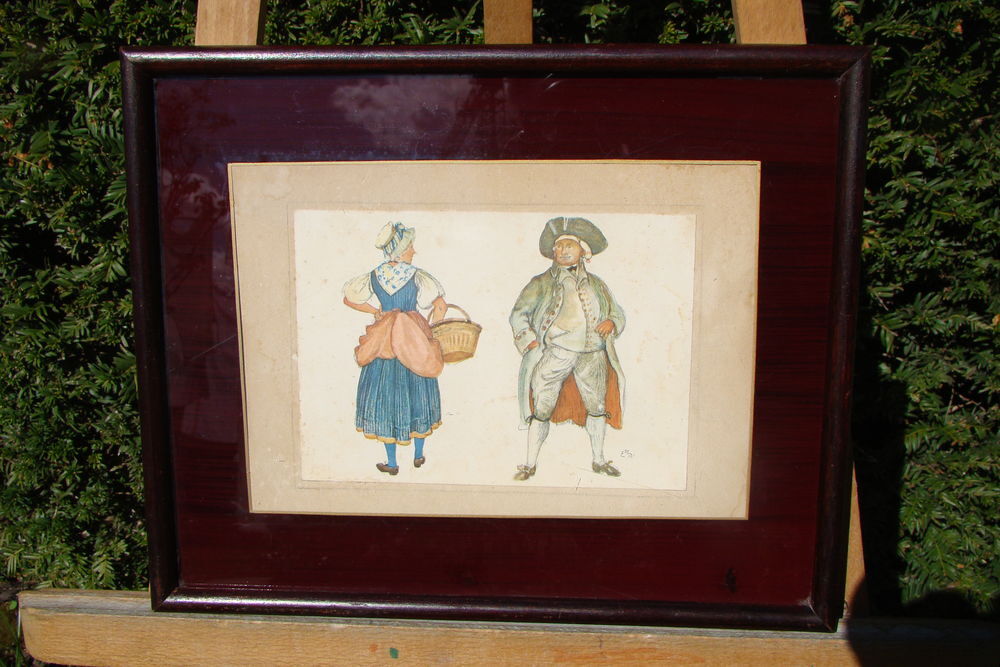 Gravure ancienne Sc&egrave;ne de villageois en costumes du XVIII&egrave;me Décoration