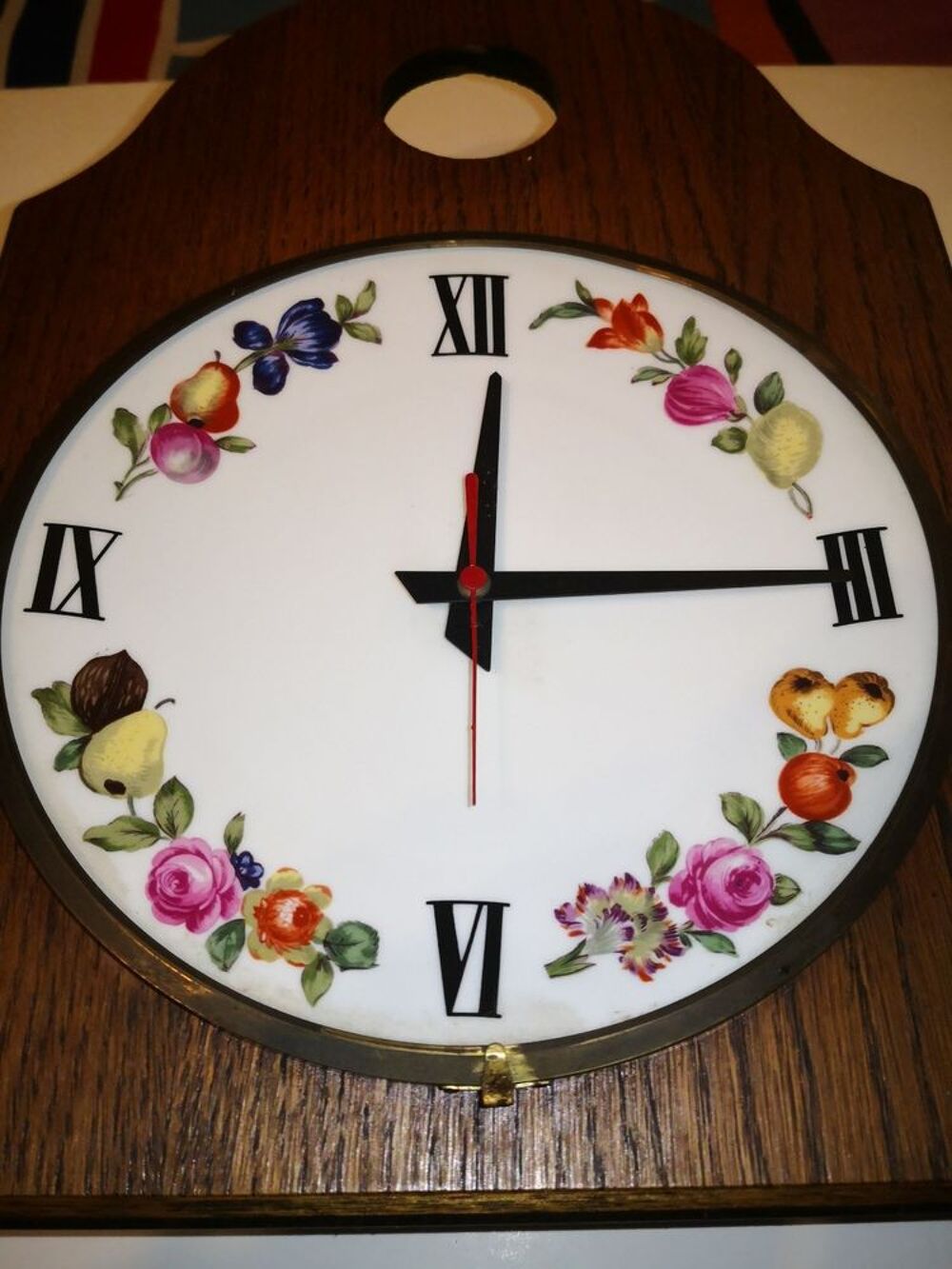 Ancienne Horloge boite Vintage R&eacute;tro en bois et porcelaine Décoration
