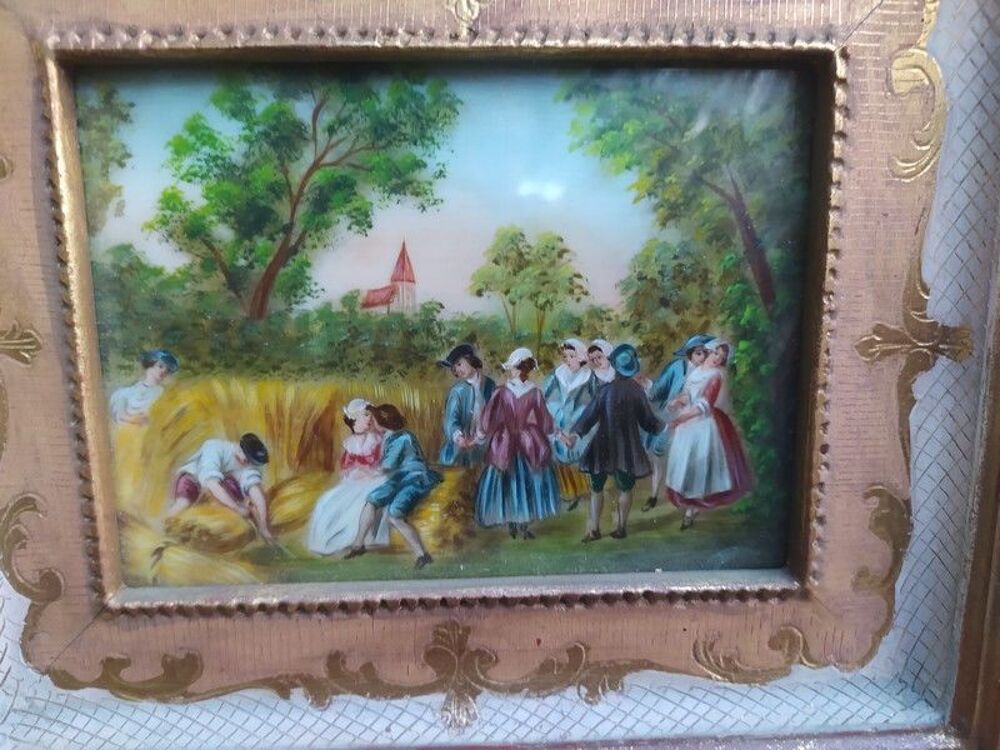 Ancienne Peinture Miniature Sc&egrave;ne Champ&ecirc;tre Bucolique
Décoration