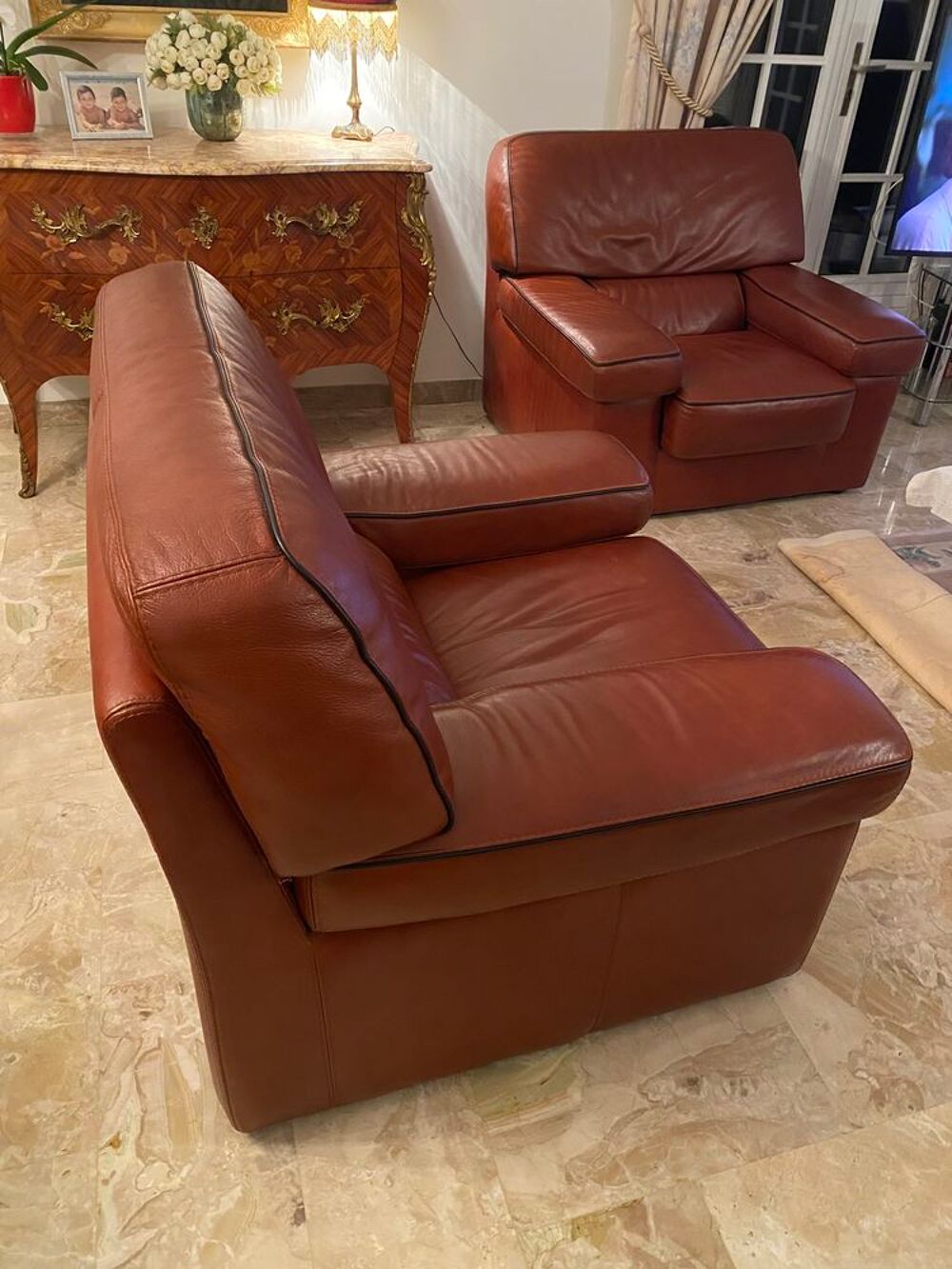 2 canapes en cuir 1 place bordeaux Meubles