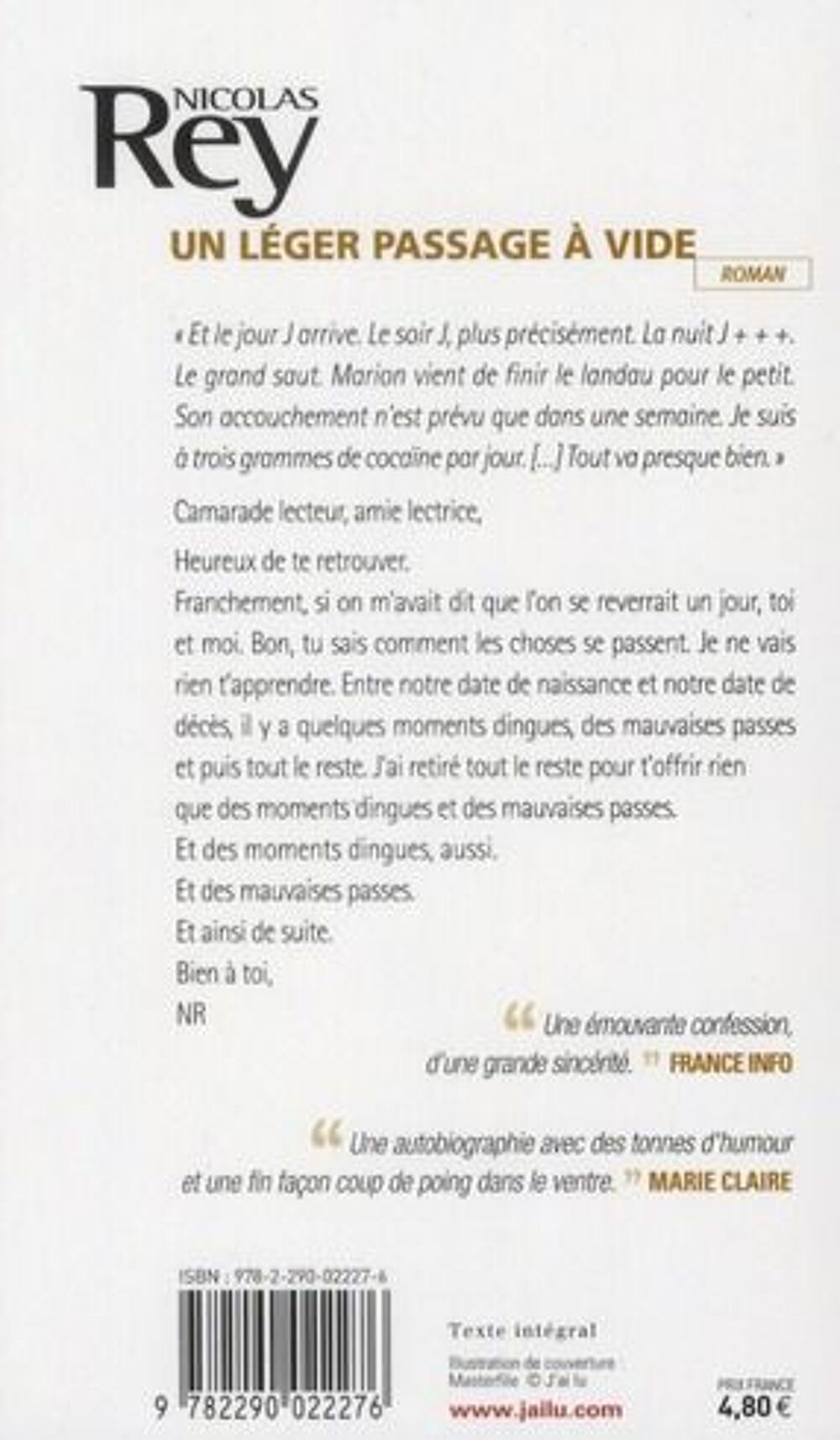 Un l&eacute;ger passage &agrave; vide NICOLAS REY Livres et BD