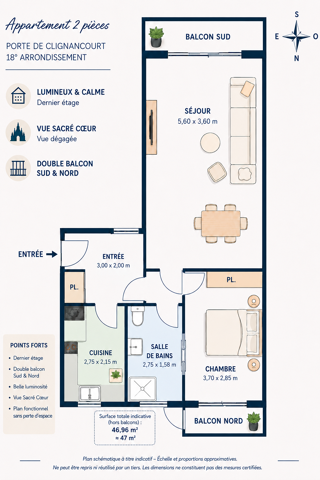  Appartement à vendre 2 pièces 47 m²
