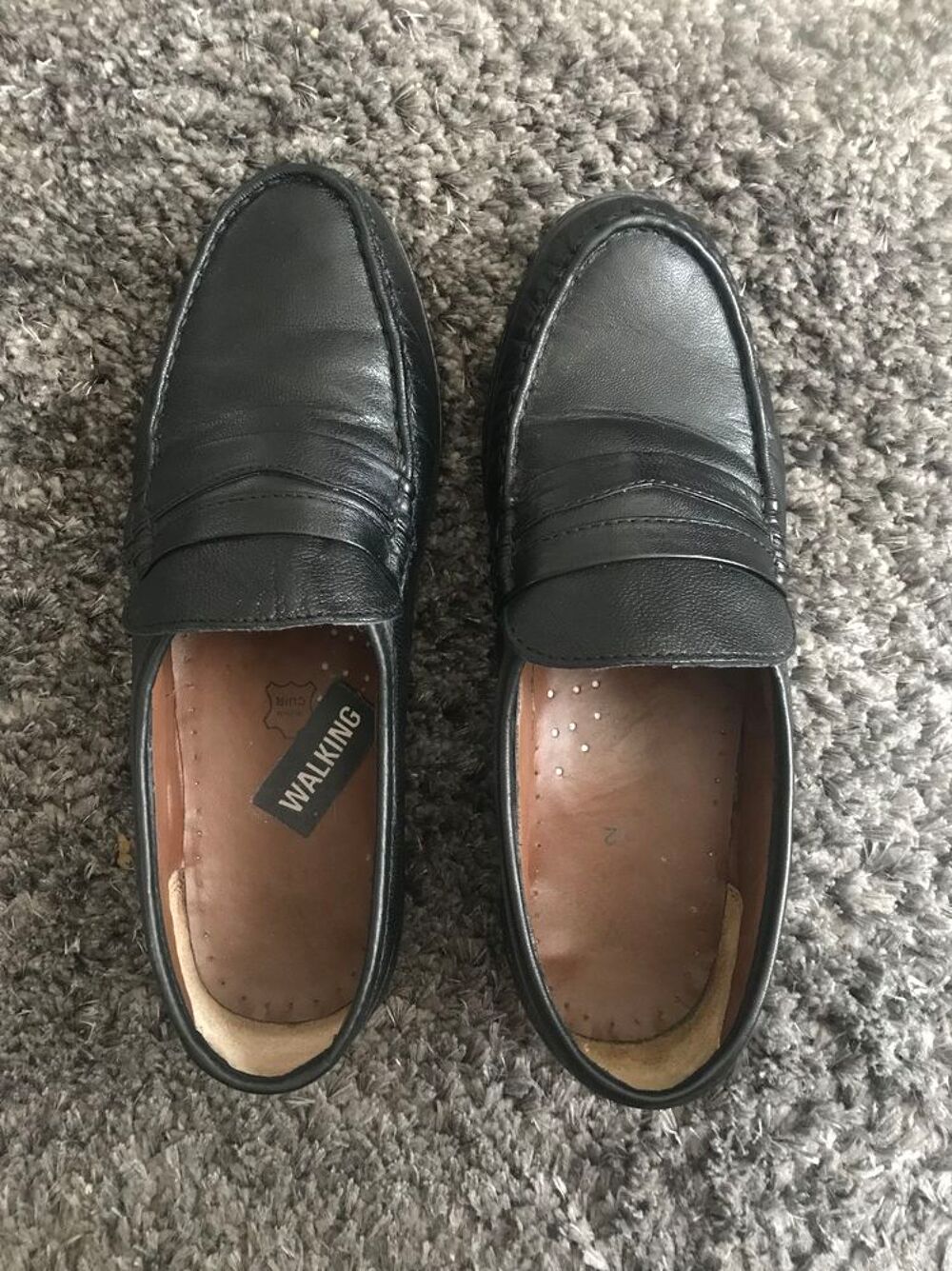 Mocassins homme - Cuir noir - Taille 42 - Walking - Tbe Chaussures