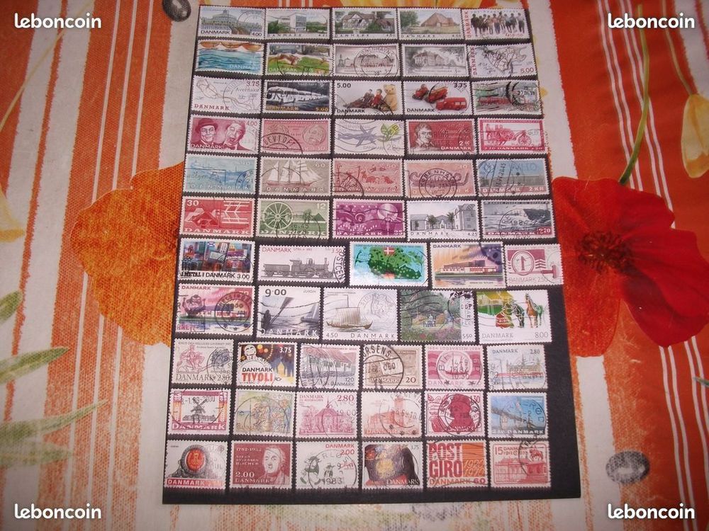 Lot de 400 timbres diff&eacute;rents, oblit&eacute;r&eacute;s du Danemark.
