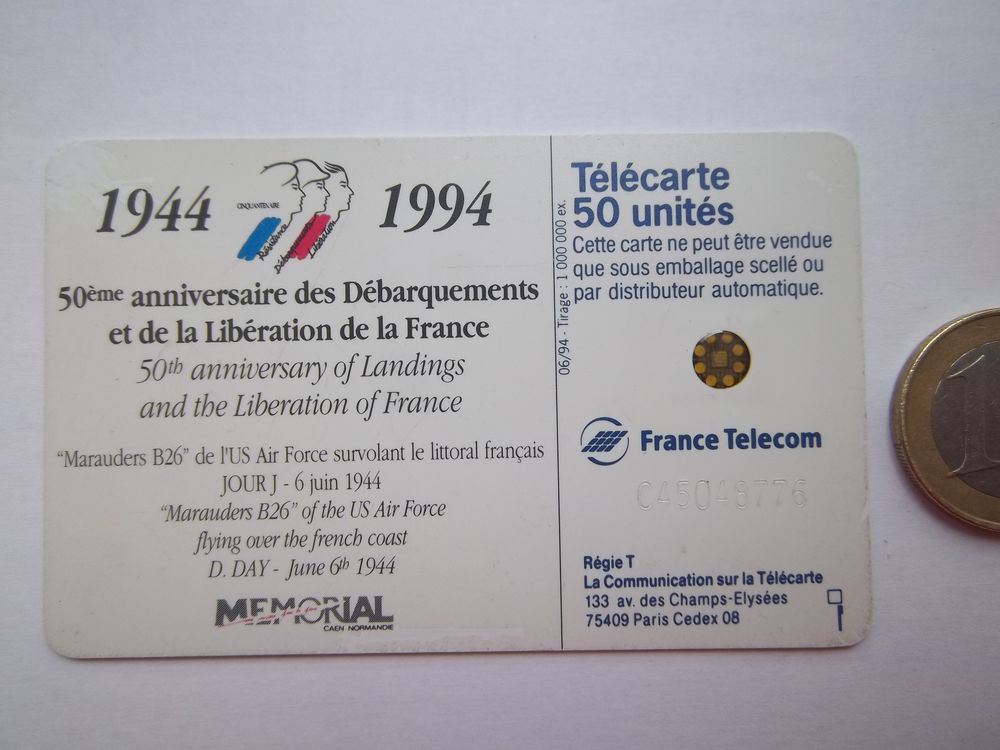 T&eacute;l&eacute;carte 50&eacute;me D&eacute;barquement 1944-1994 US air force 