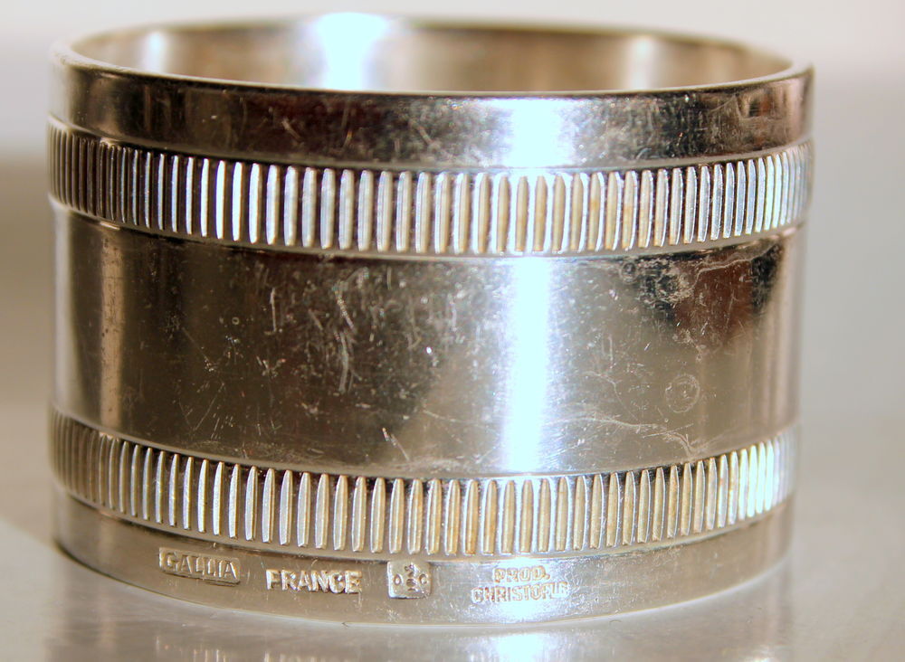 Rond de Serviette M&eacute;tal Argent&eacute; GALLIA Poin&ccedil;on CHRISTOFLE Cuisine
