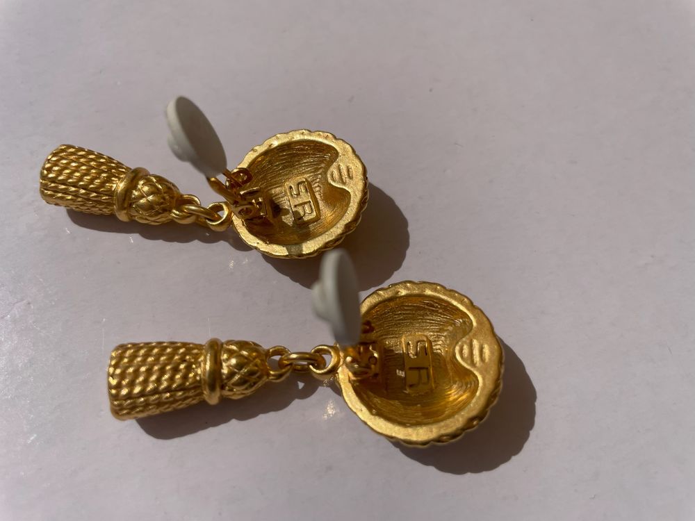 BO Boucle d'oreille clip passementerie + pendant dor&eacute; Sonia Bijoux et montres