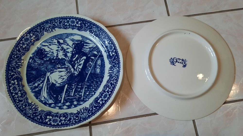 Ancien grand plat Bock - grande assiette ancienne c&eacute;ramique D�coration