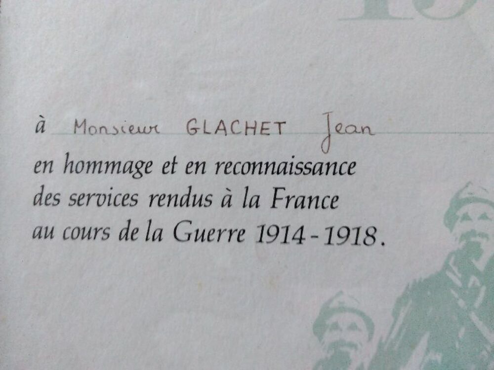 Dipl&ocirc;me sign&eacute; F. MITTERRAND 70eme anniversaire Armistice 14/ 