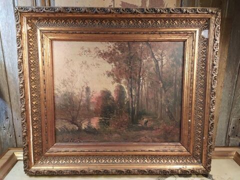 Tableau Paysage Sous-Bois Anim� Ecole de Barbizon XIX�me. 150 Loches (37)