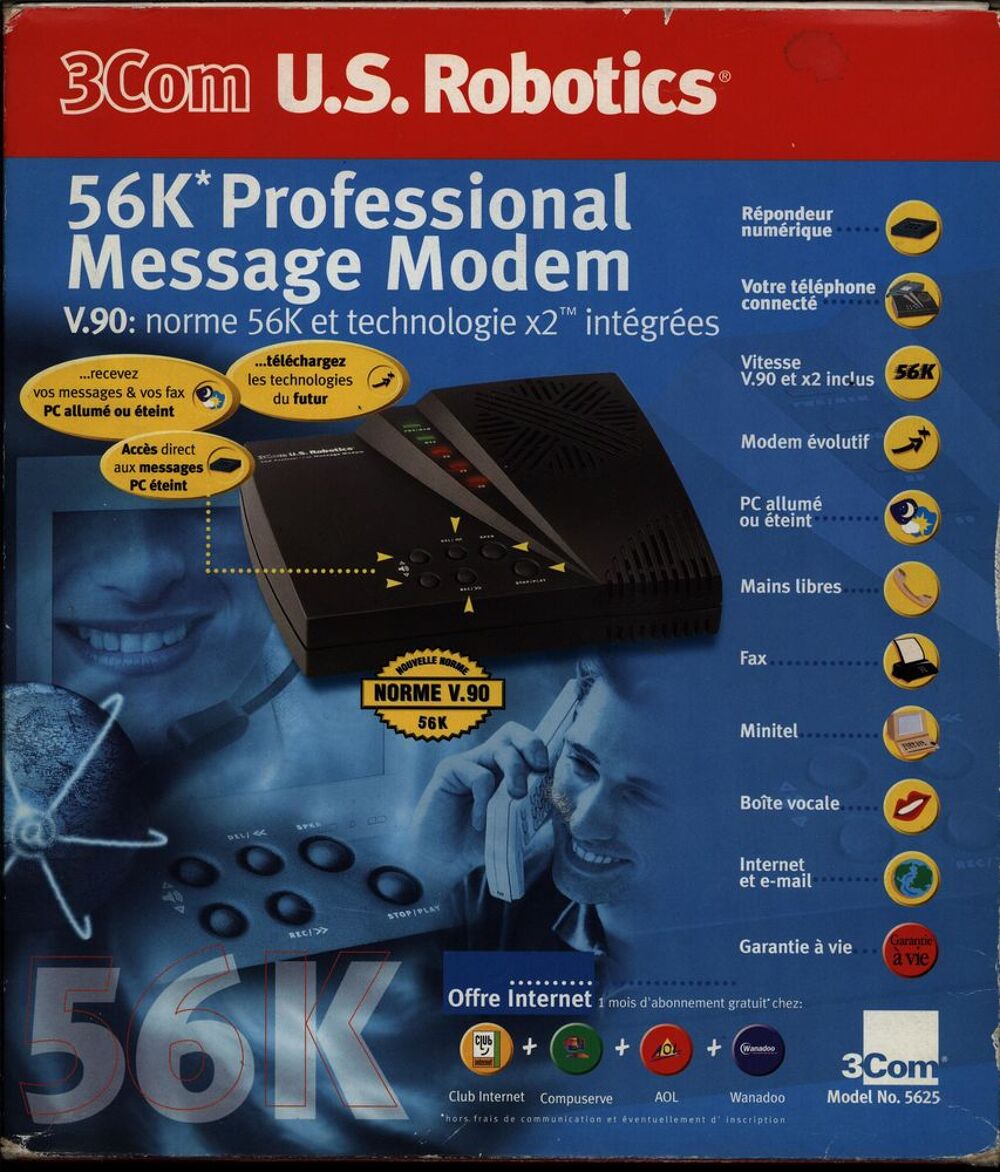 Modem 3Com US robotics
56 K Professional message modem
Matériel informatique