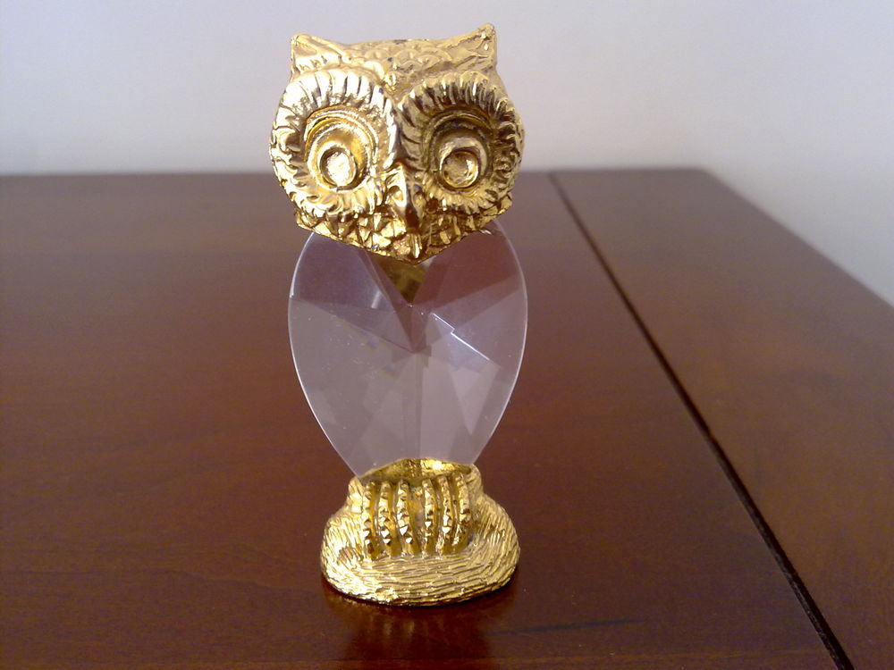 Figurine chouette m&eacute;tal dor&eacute; et verre Décoration