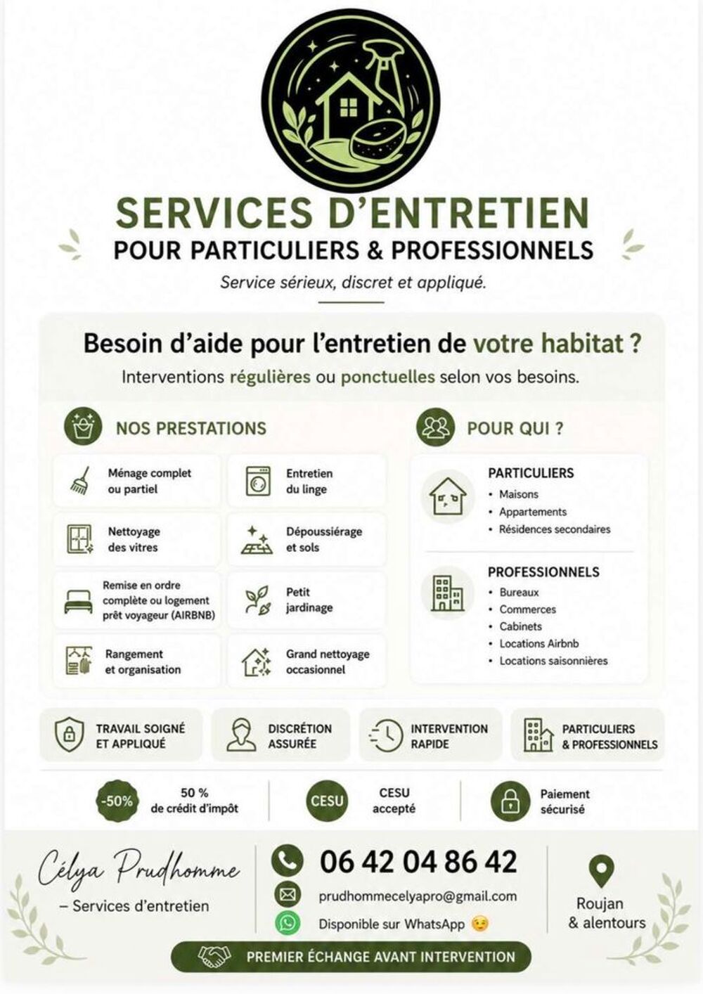   Services d'entretien pour particuliers ou professionnels 