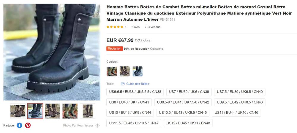 Homme Bottes Mi-Mollet Taille 43 Chaussures