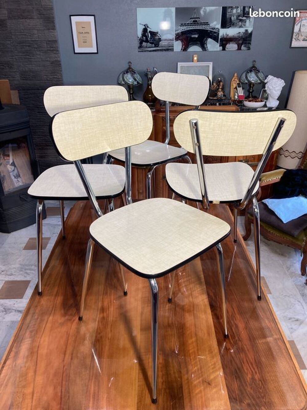 Rare : 4 chaises 1950 formica peugeot jpp peuginox etat neuf 
