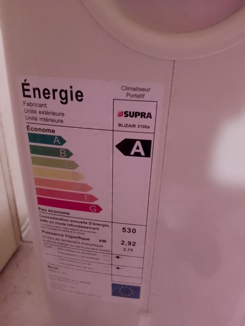 climatiseur SUPRA 3100 A TB &eacute;tat Electroménager