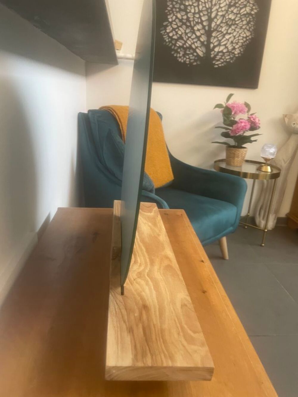 Miroir rond de salle de bain en Ch&ecirc;ne massif Décoration