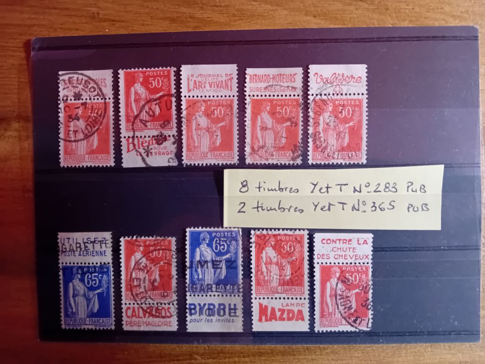 Lot de 10 timbres type paix diff&eacute;rents avec Publicit&eacute;s 