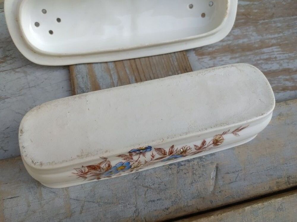 Ancienne Boite Porte Brosse &agrave; Dent Porcelaine Th&egrave;me Floral 
