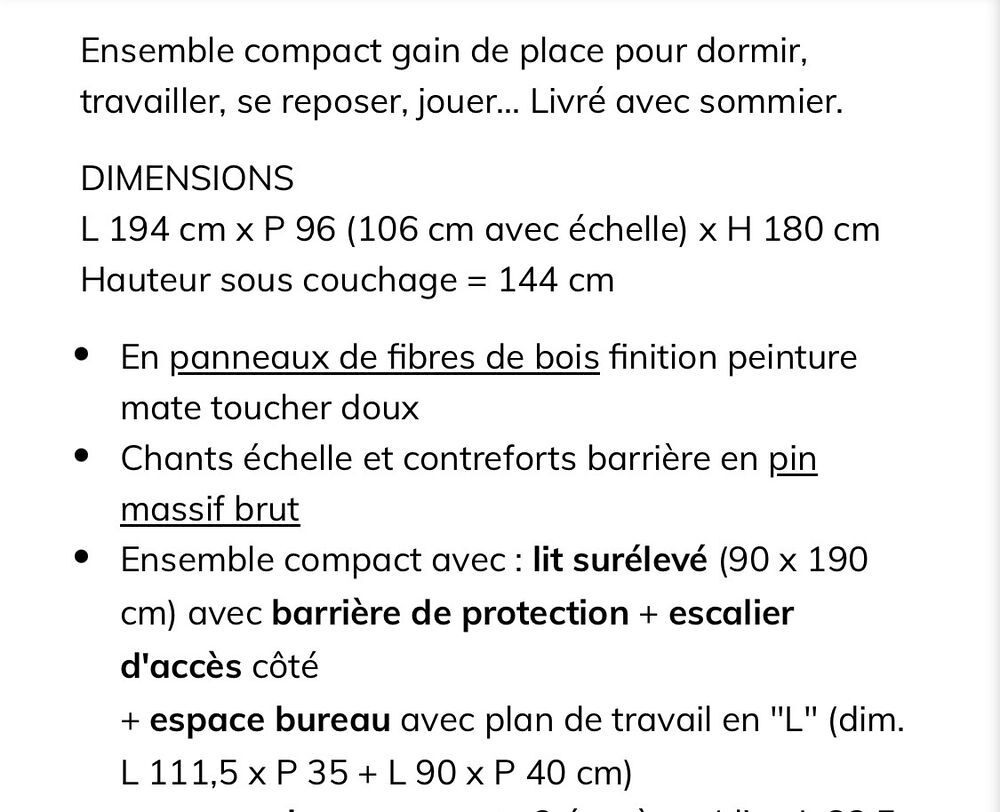 Lit mezzanine avec bureau et rangement Vert Baudet Meubles