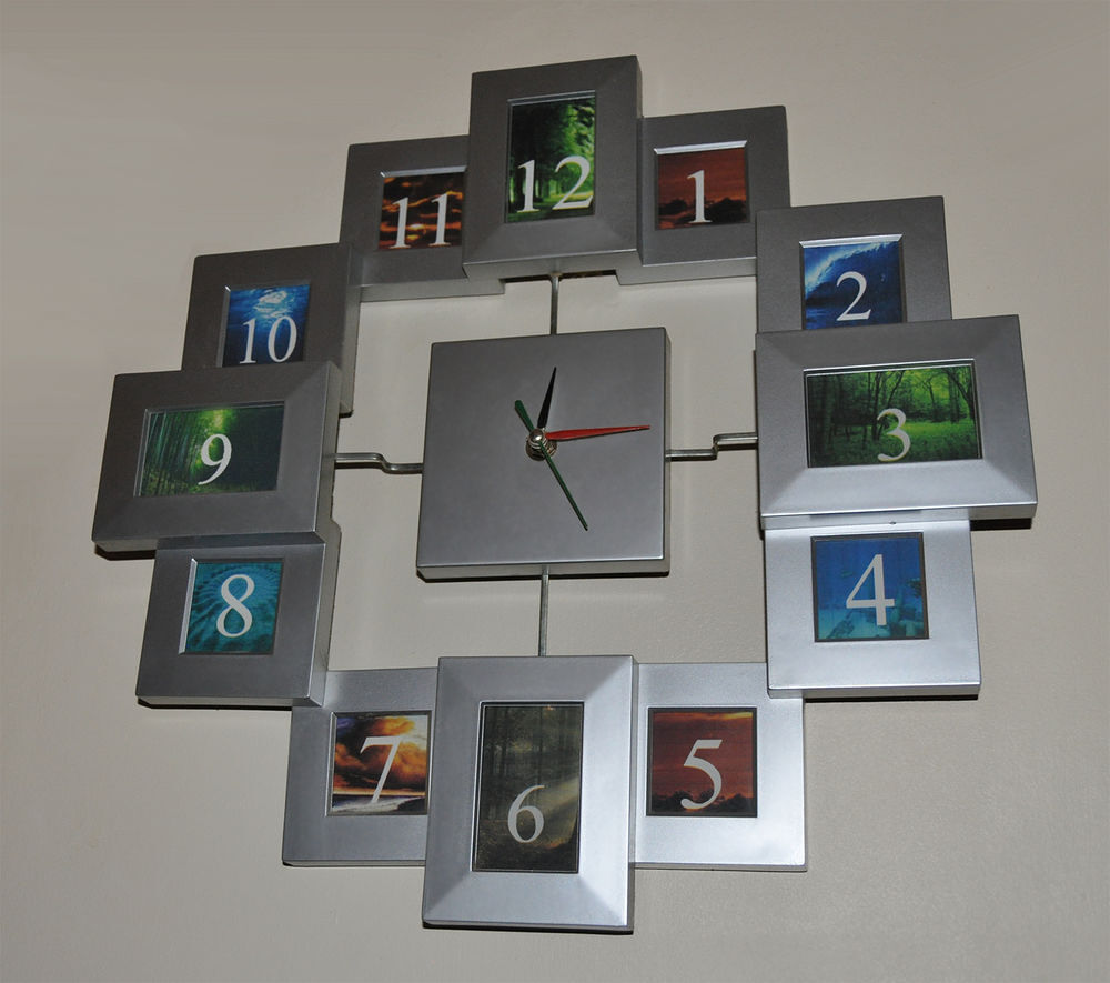 pendule horloge quartz murale avec cadres photos Dcoration