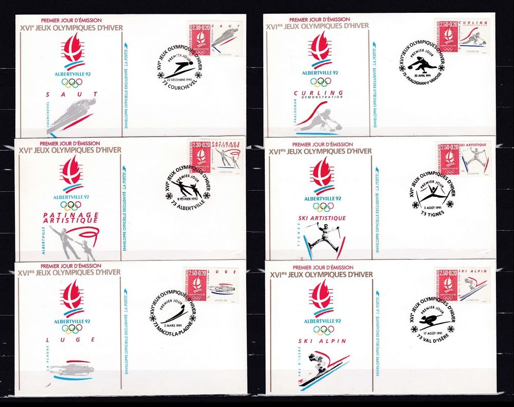 12 Enveloppes 1er jour JO d'ALBERTVILLE 1992 